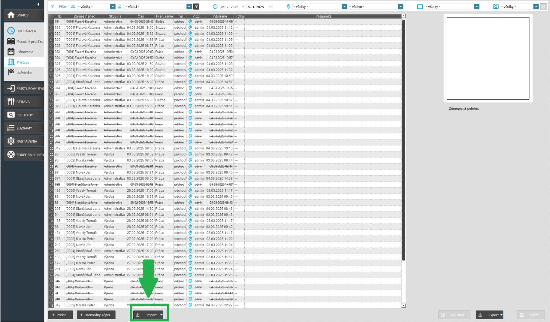 Modul Prístupy - import