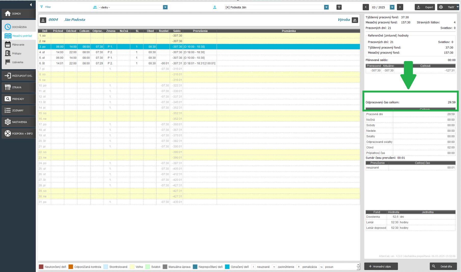 Mesačný prehľad - odpracovaný čas