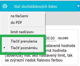 Dochádzková karta zamestnanca - ukážka tlače