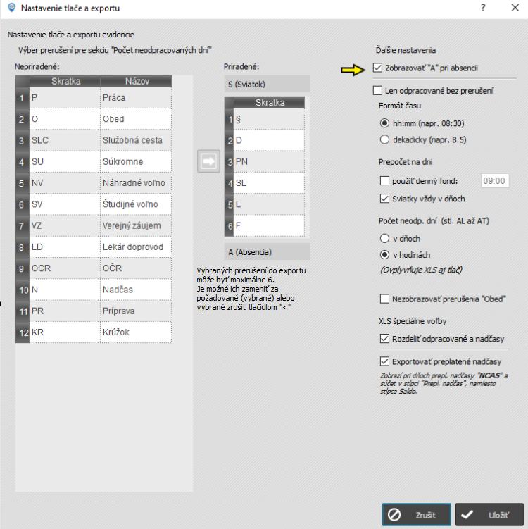 Uzávierka - Zobrazovať A pri absencií