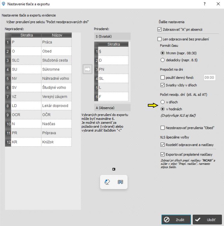 Uzávierka - Počet neodpracovaných dní - nastavenia