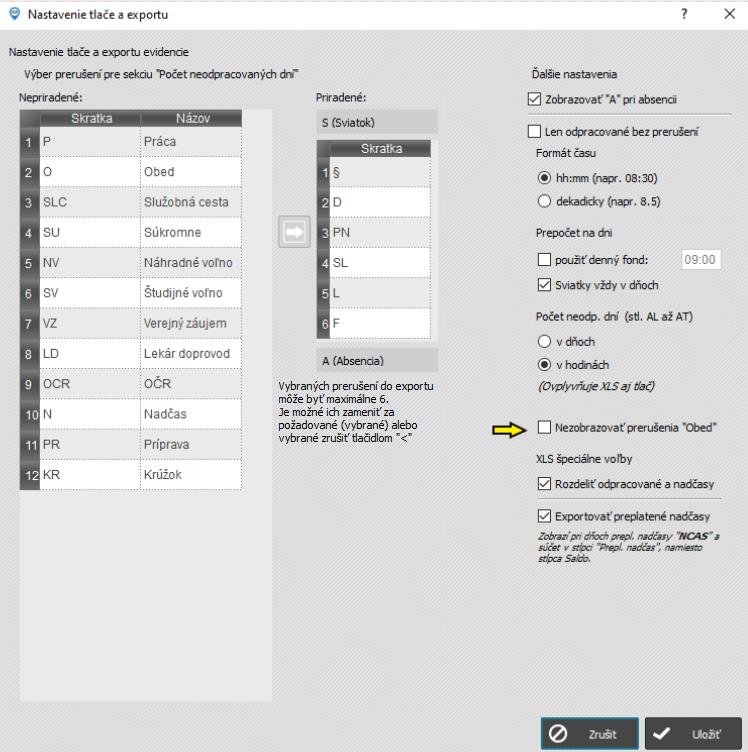Uzávierka - Nezobrazovať prerušenie obed