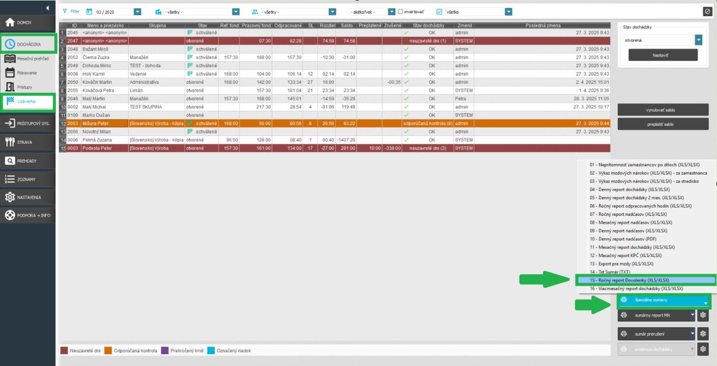 Špeciálne zostavy - Ročný report dovolenky