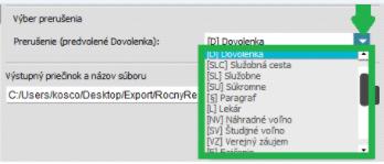 Špeciálne zostavy - Ročný report dovolenky - výber prerušenia
