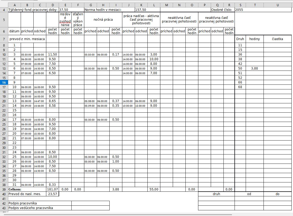 Výkaz mzdových nárokov za zamestnanca - výstup