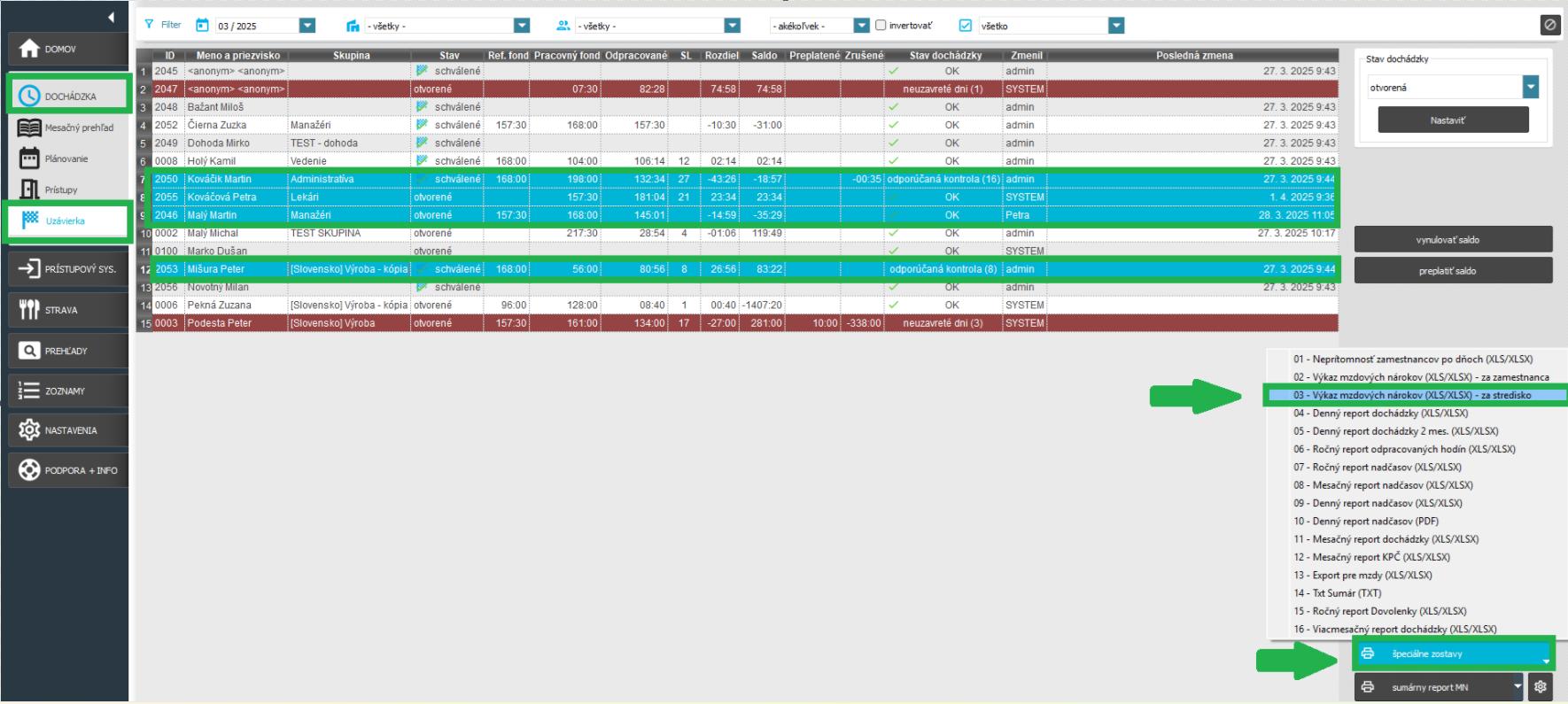 Špeciálne zostavy - tlač Výkazu mzdových nárokov za stredisko