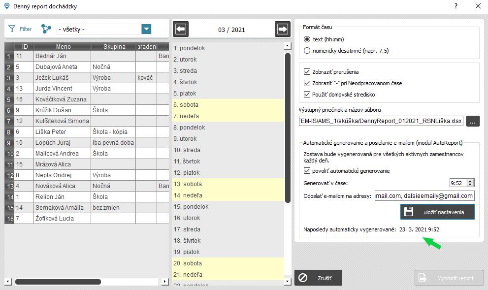 Zobrazenie posledného reportu