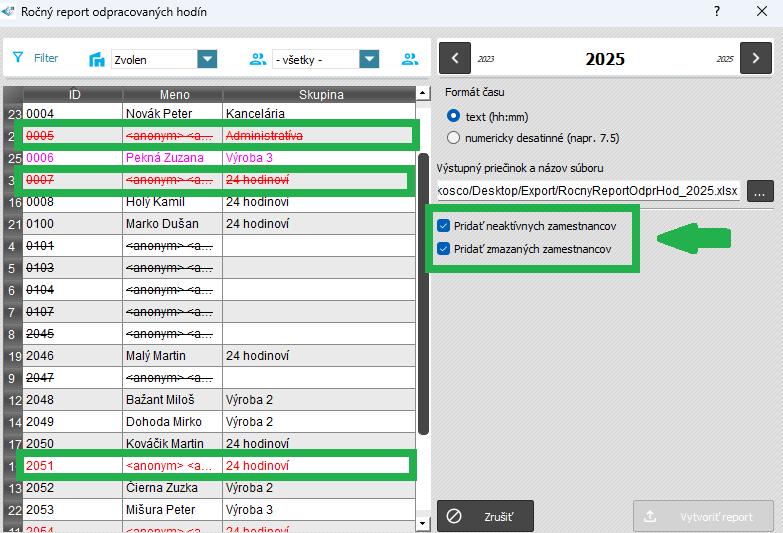 Ročný report nastavenie pre neaktívnych a zamzaných zamestnancov