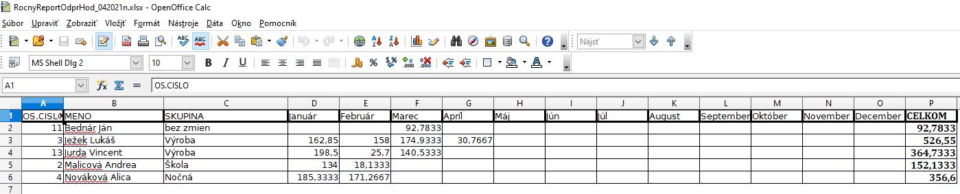 Ročný report v numerickom formáte