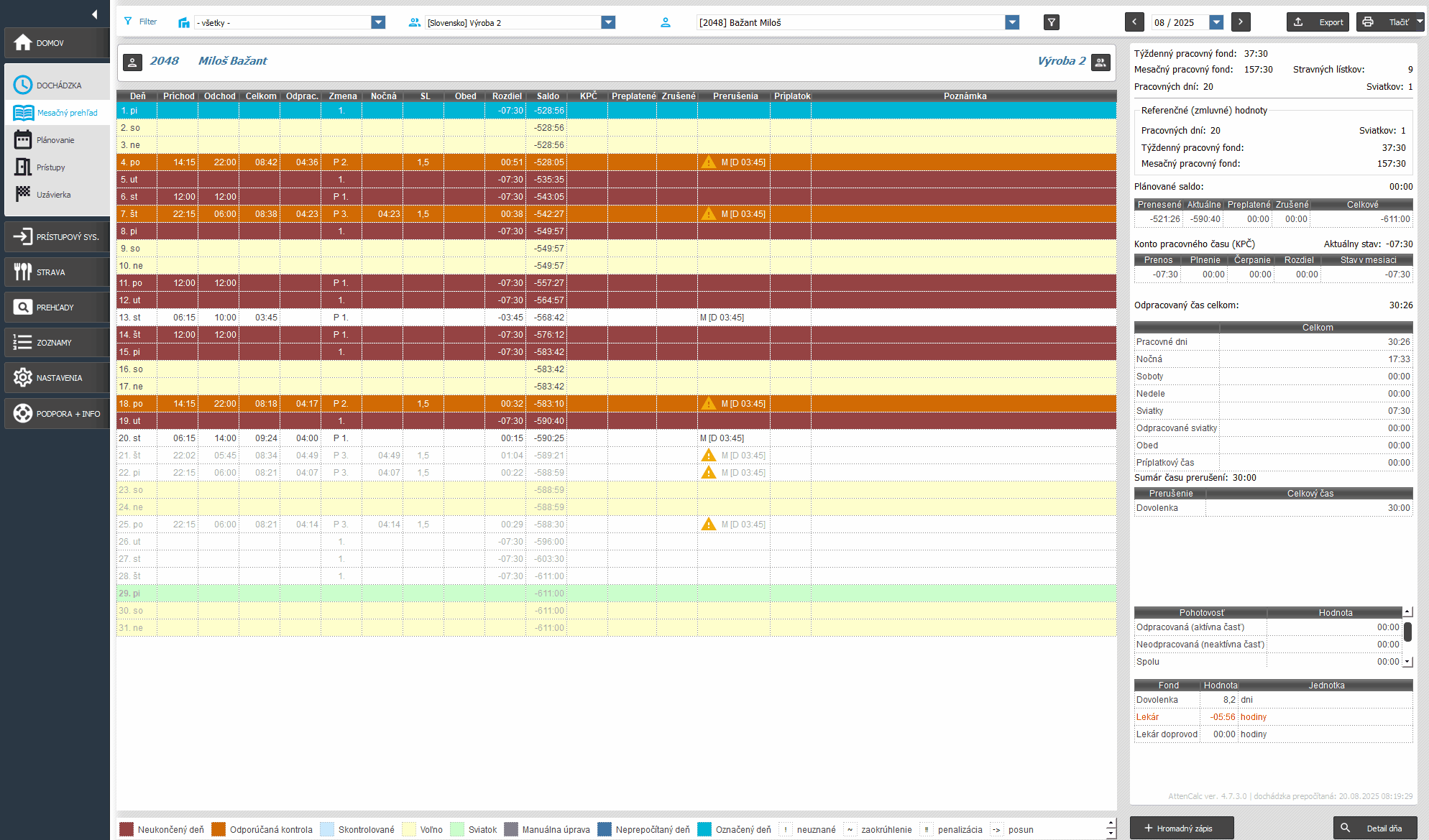 Špeciálne zostavy - Mesačný report dochádzky - video