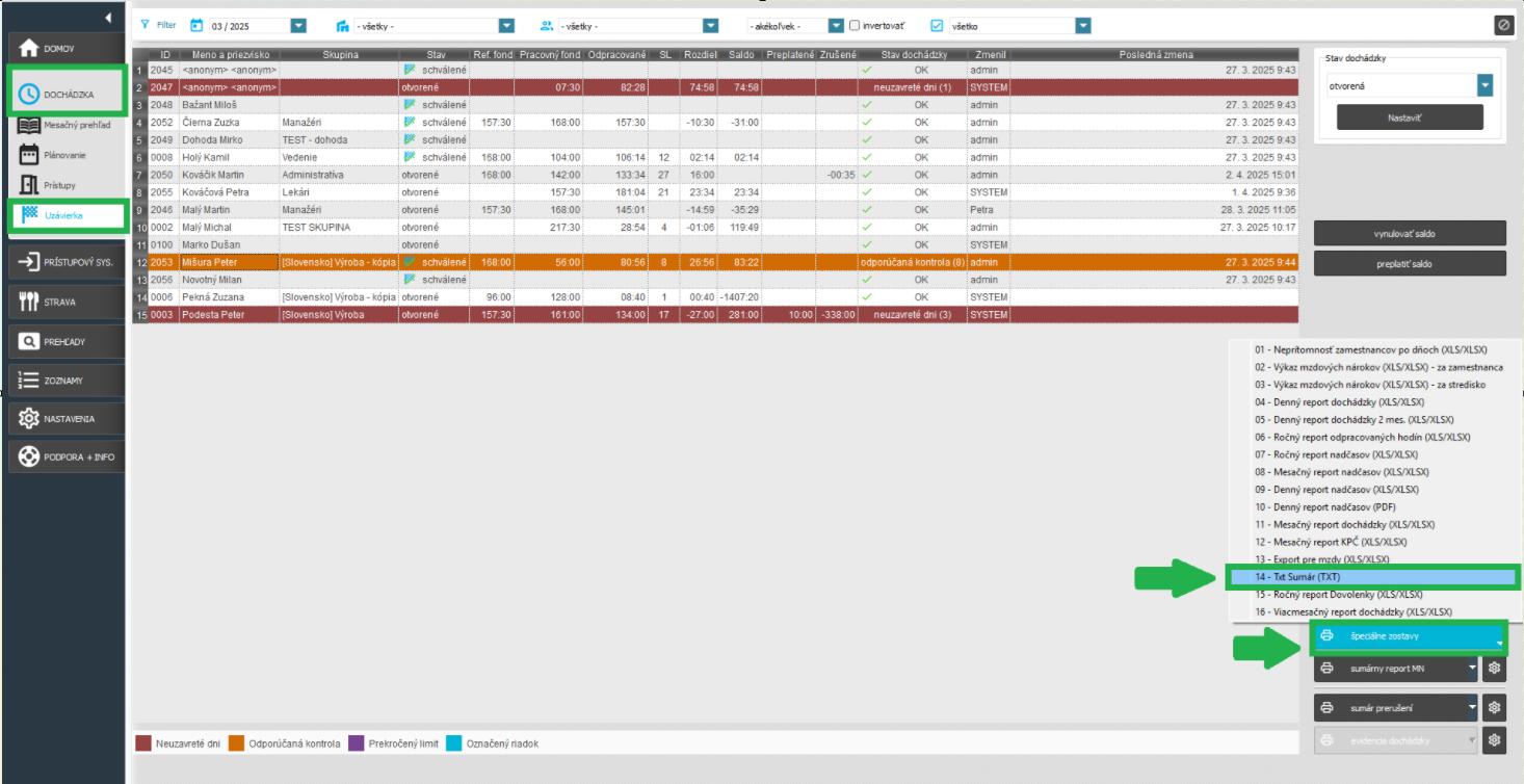 Špeciálne zostavy - TXT Sumár