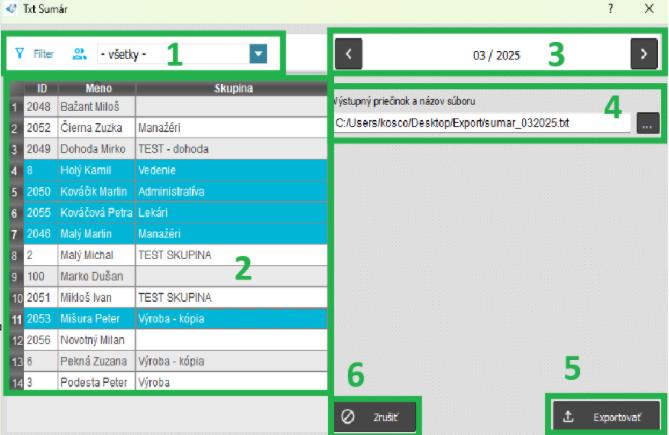 Špeciálne zostavy - TXT Sumár - nastavenia