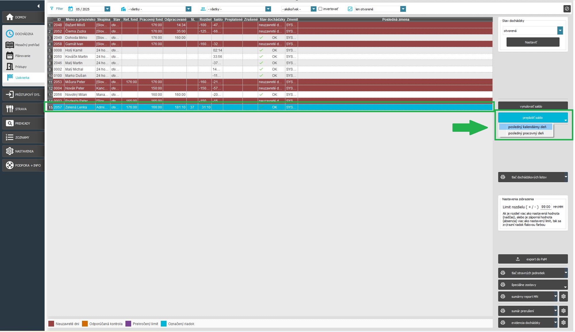 Preplatiť saldo v uzávierke
