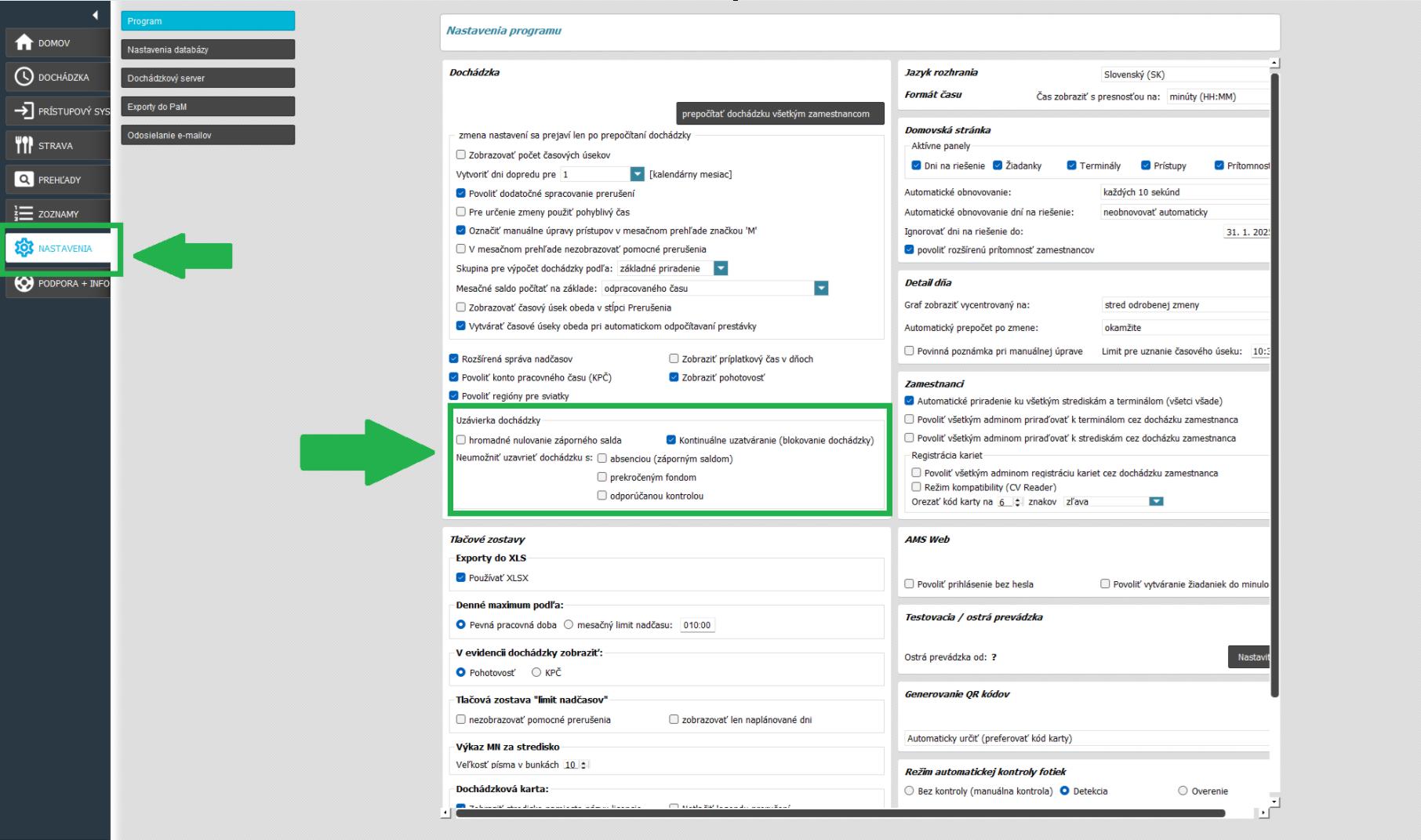 Nastavenie uzávierky