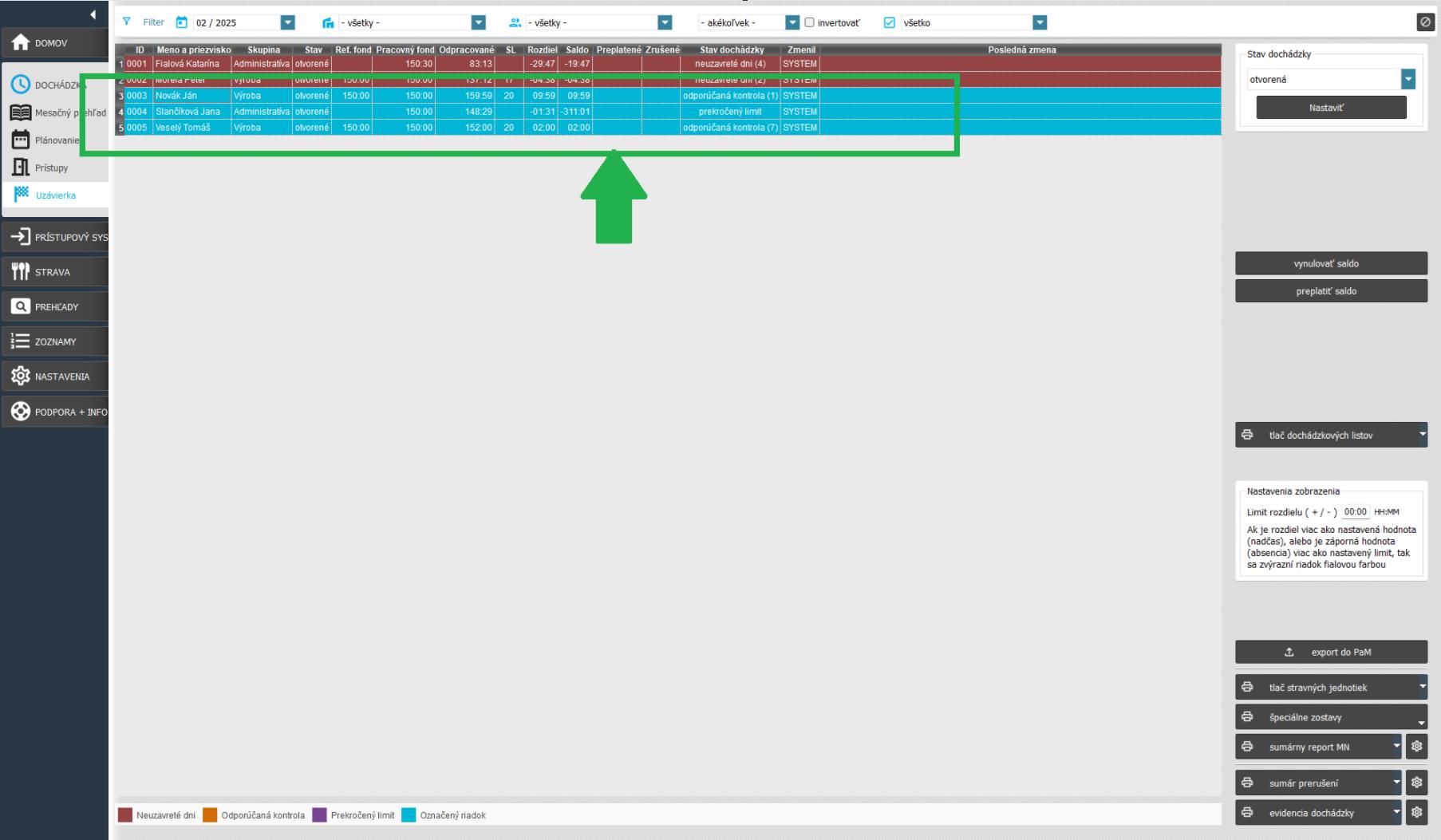 Uzávierka - označení viacerí zamestnanci