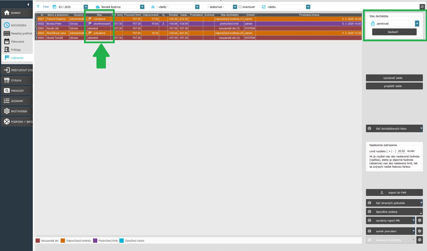 Ikony stavu dochádzky