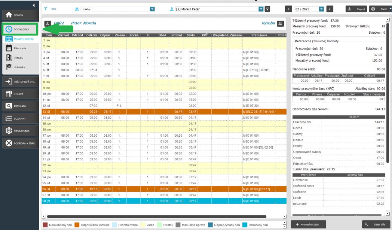 Karta Dochádzka-Mesačný prehľad