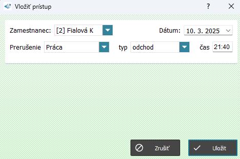 Karta Prístupový systém - Prístupy - Vložiť prístup