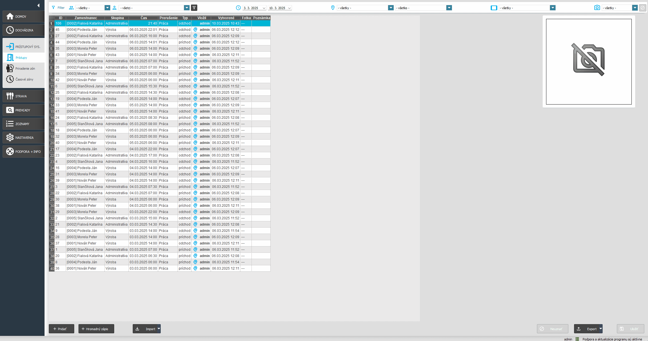Karta zamestnanca - priradenie časovej zóny