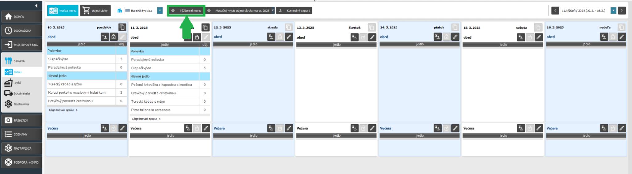 Strava - menu - týždenné menu