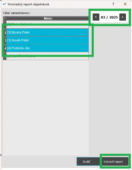 Strava - menu - Hromadný výpis objednanej stravy - nastavenia