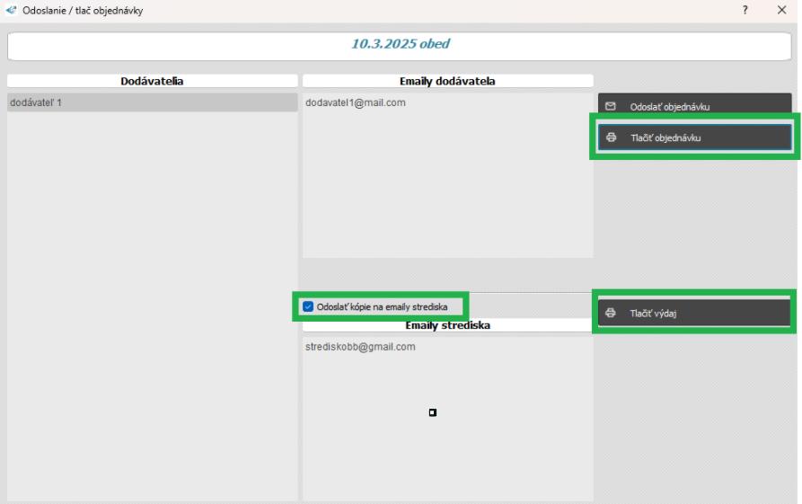 Strava - tvorba menu - report pre dodávateľa