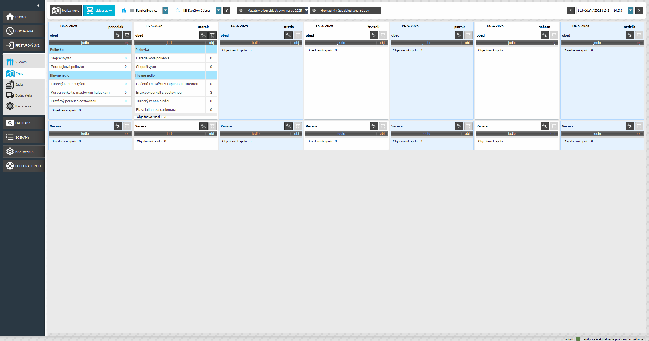 Strava - Objednávka pre zamestnanca - report pre dodávateľa