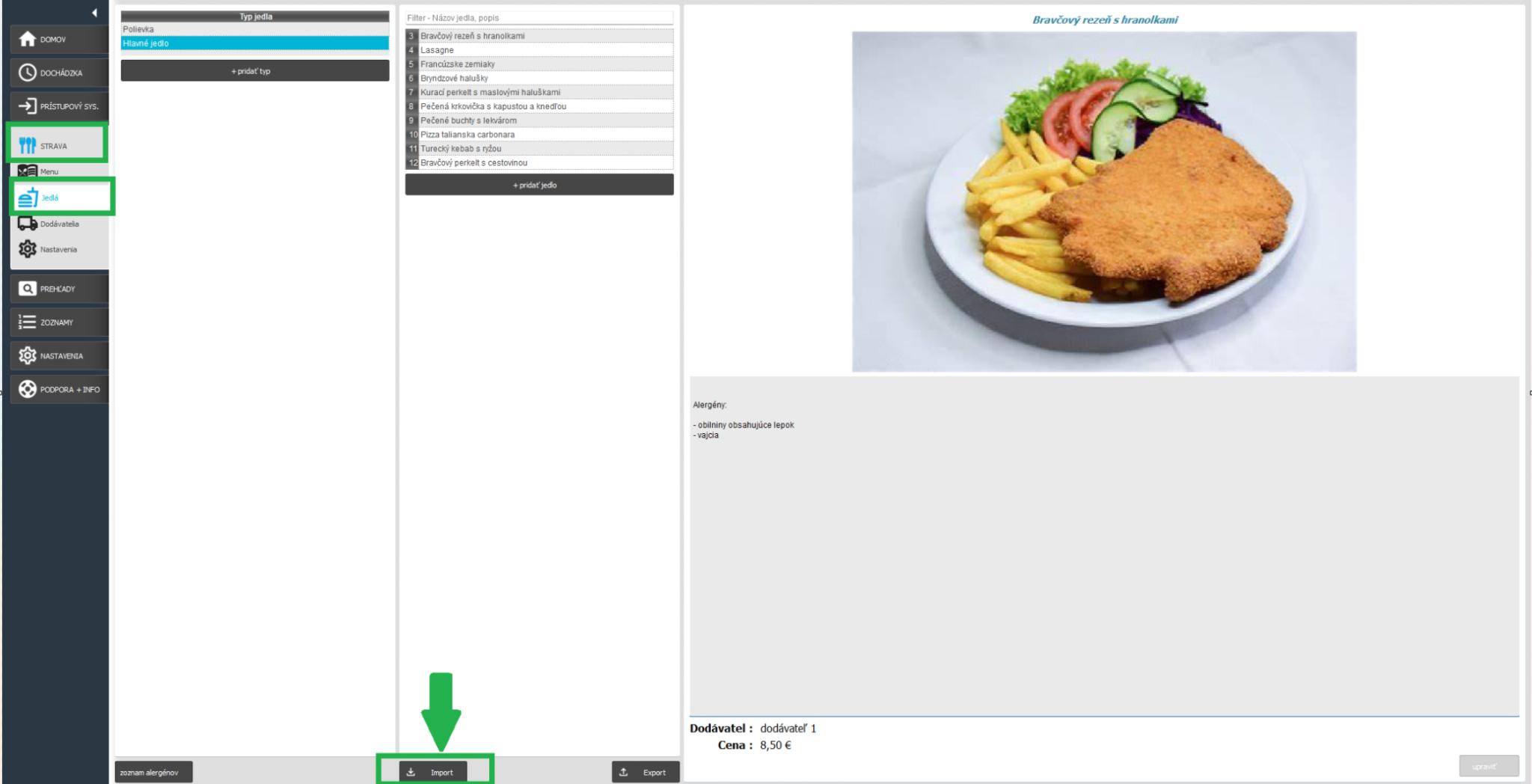 Strava - Jedlá - Import