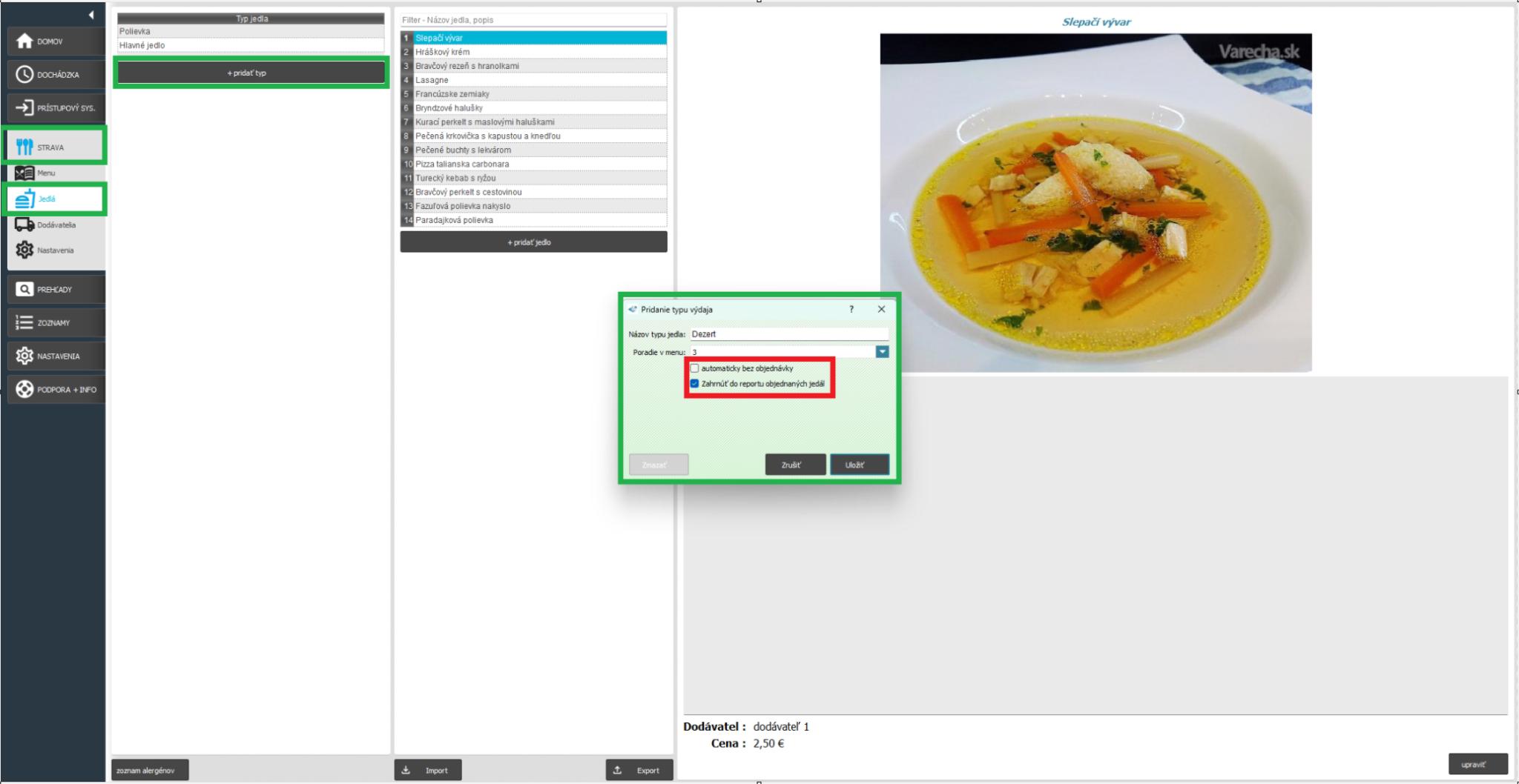 Strava - Jedlá - Typ jedla - úprava