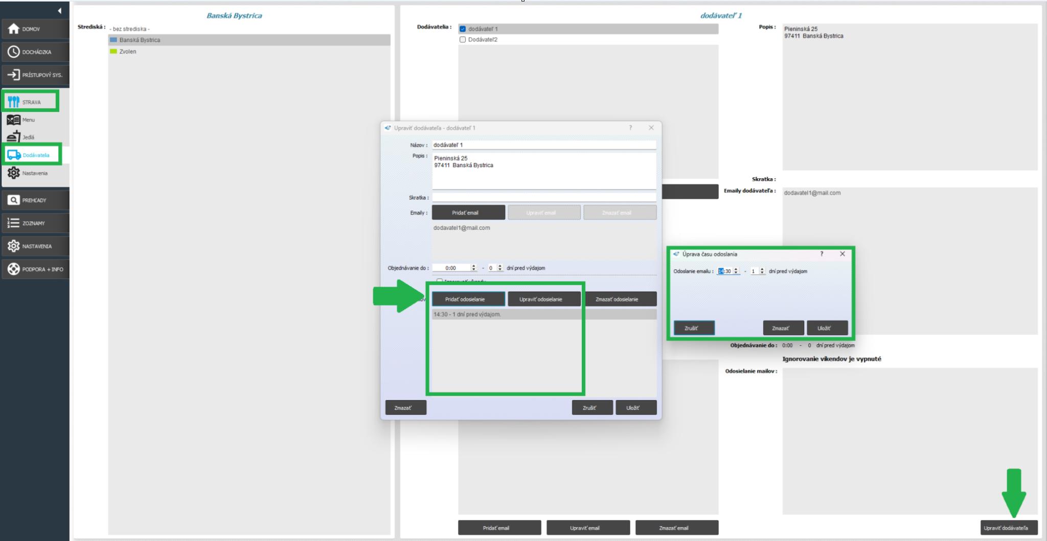 Strava - Dodávatelia - automatické e-maily