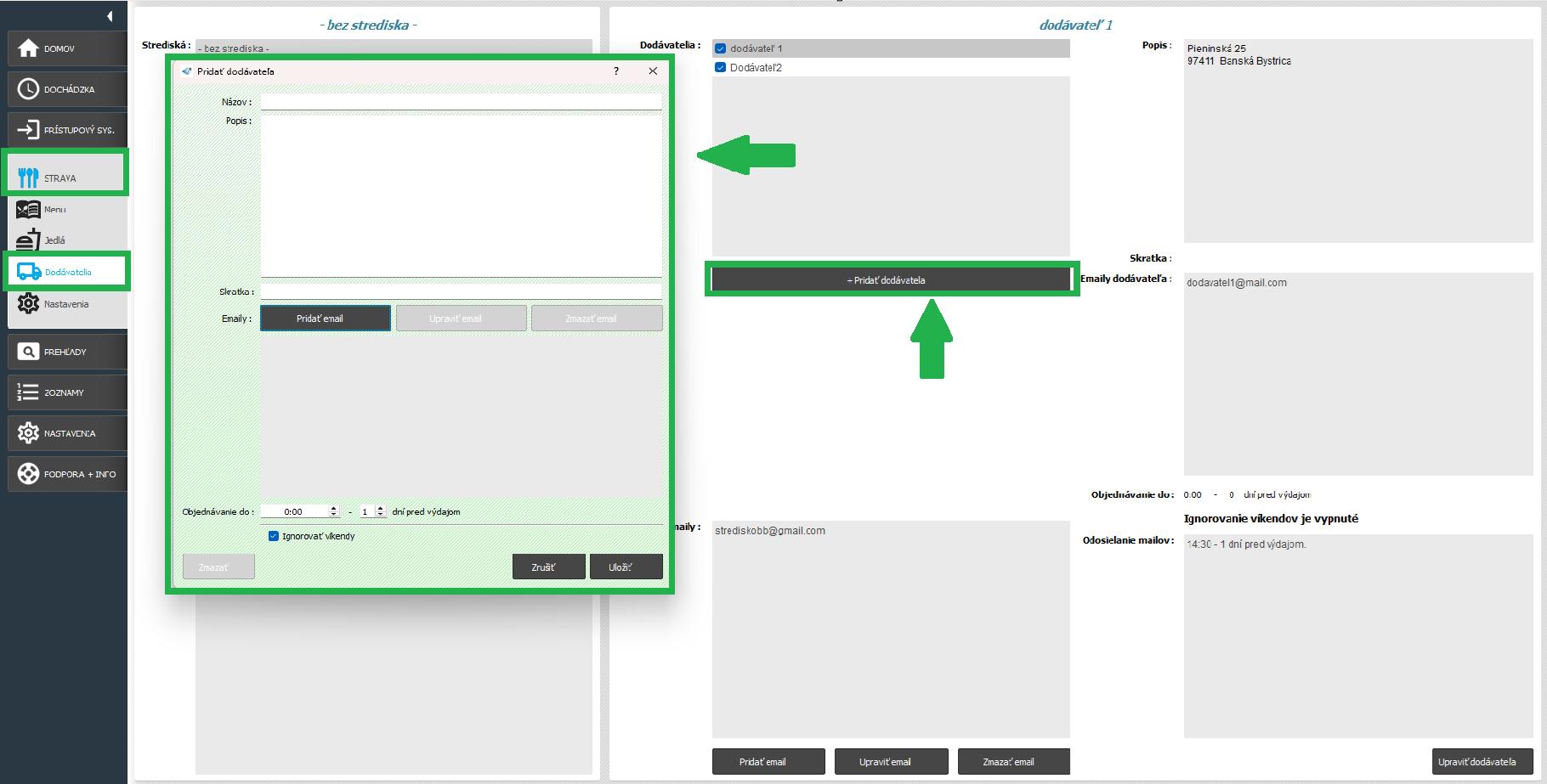 Strava - Dodávatelia