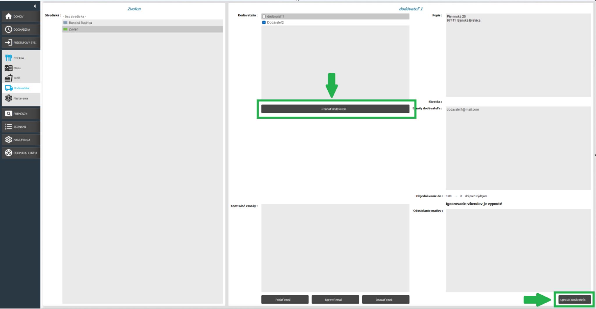 Strava - Dodávatelia - upraviť