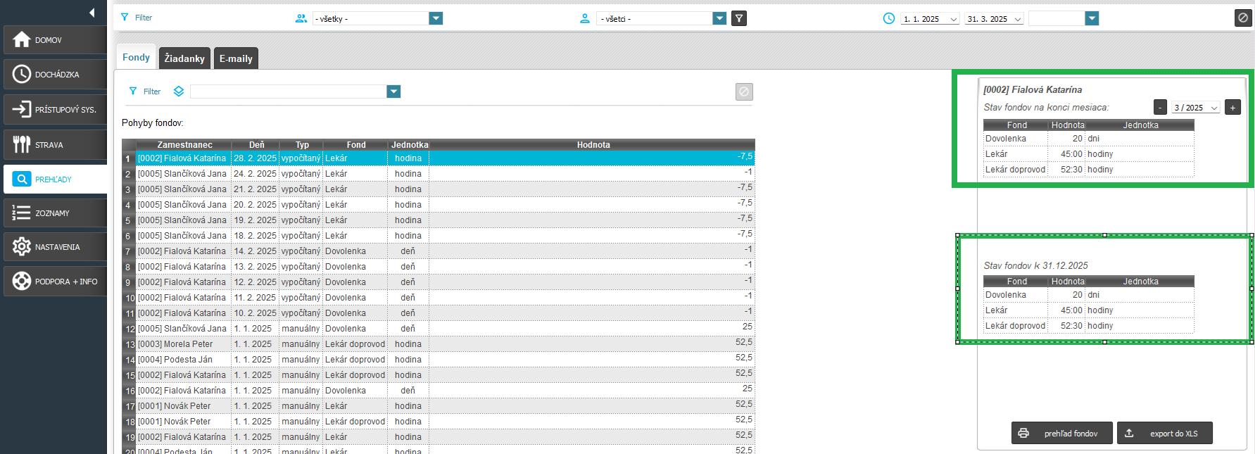 Prehľady - Fondy - tabuľka zostatku