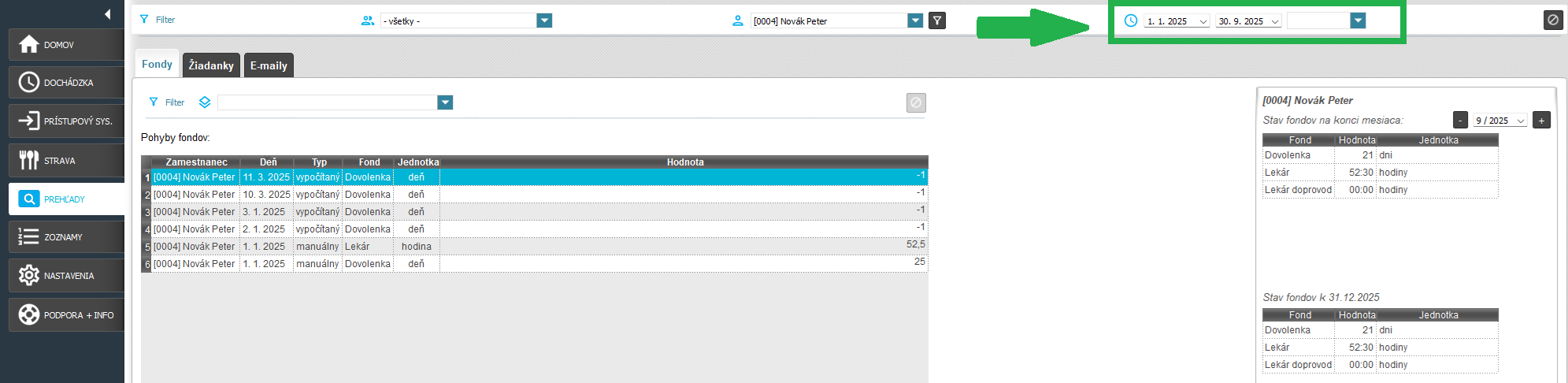 Prehľady - Fondy - filter dátumu