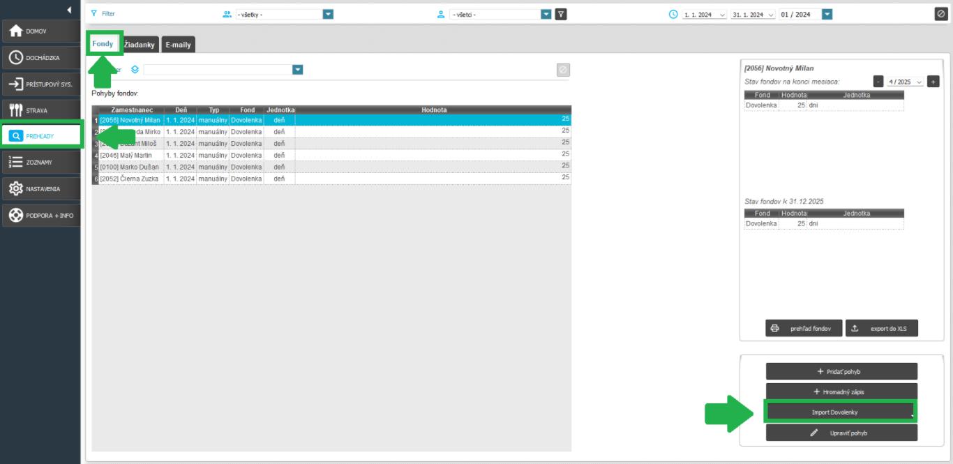 Prehľady - Fondy - Import dovolenky