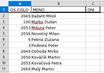 Prehľady - Fondy - Import dovolenky - vytvoriť xls zoznam zamestnancov - výstupný súbor