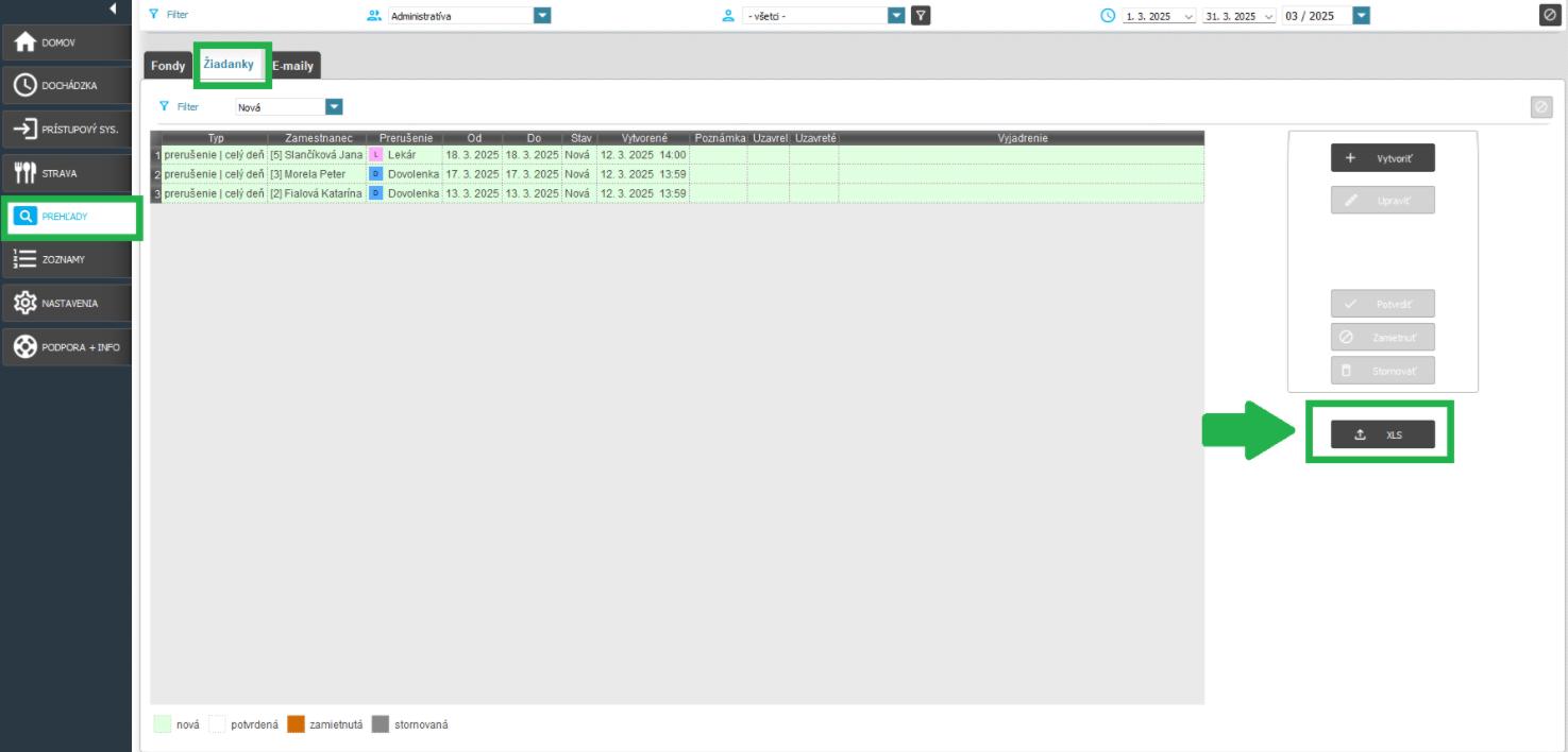 Prehľady - Žiadanky - Report prehľadu žiadaniek - tlačidlo