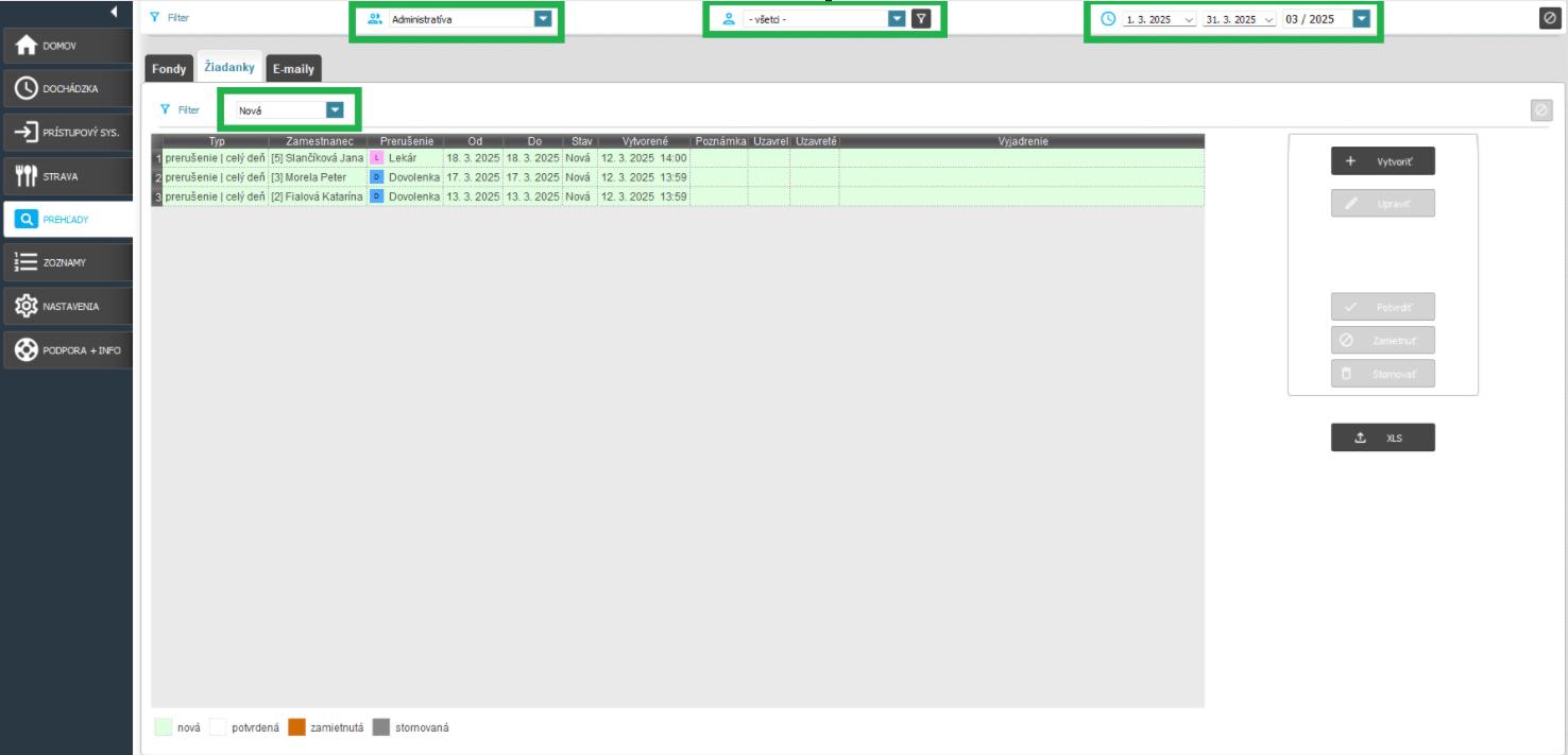 Prehľady - Žiadanky - filtre