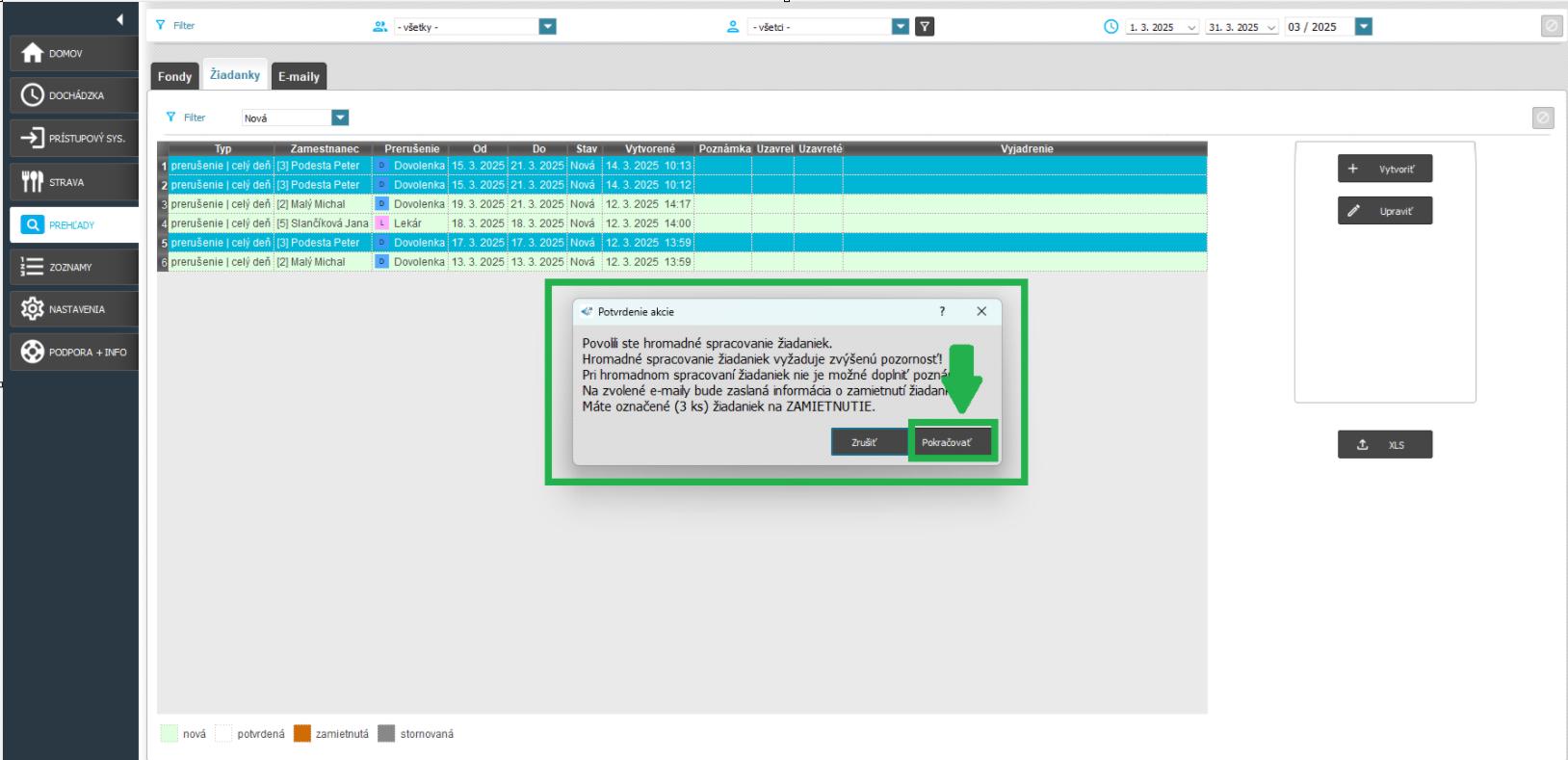 Hromadné spracovanie žiadaniek - hlásenie