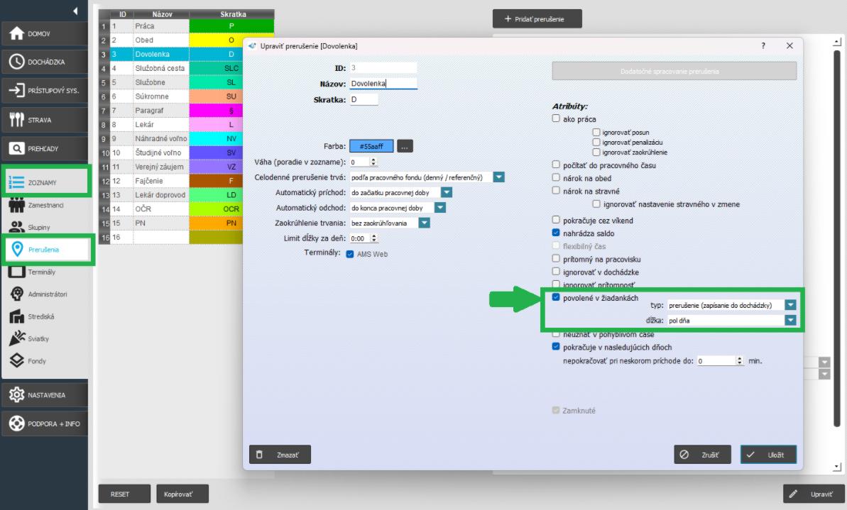 Dovolenka - povolené v žiadankach