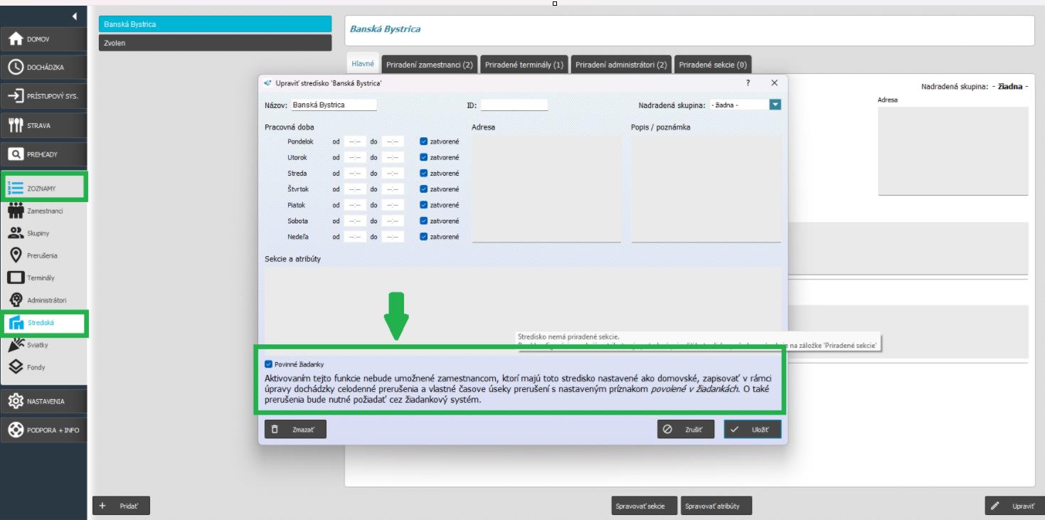 Stredisko - povinné žiadanky