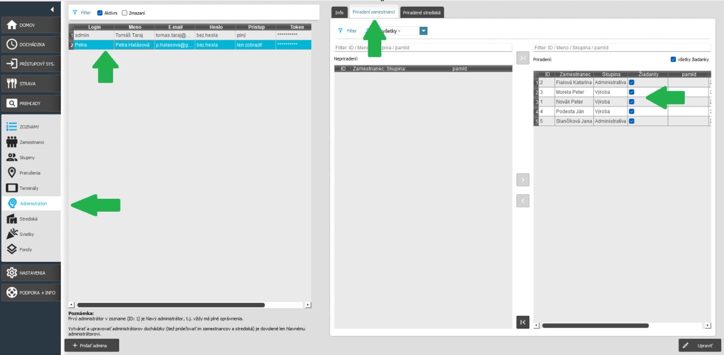 Žiadanky v karte administrátora