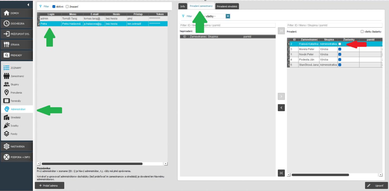 Vytvorenie žiadanky administrátorom