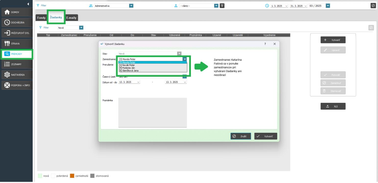 Vytvorenie žiadanky administrátorom