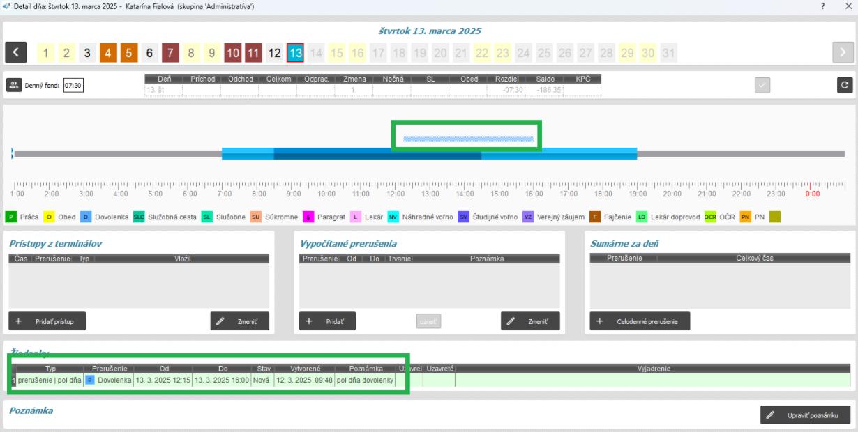 Detail dňa - zobrazenie žiadanky