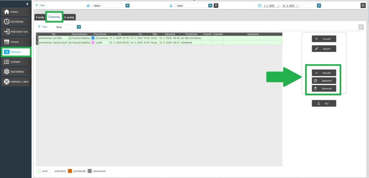 tlačidlá na prácu so žiadankami