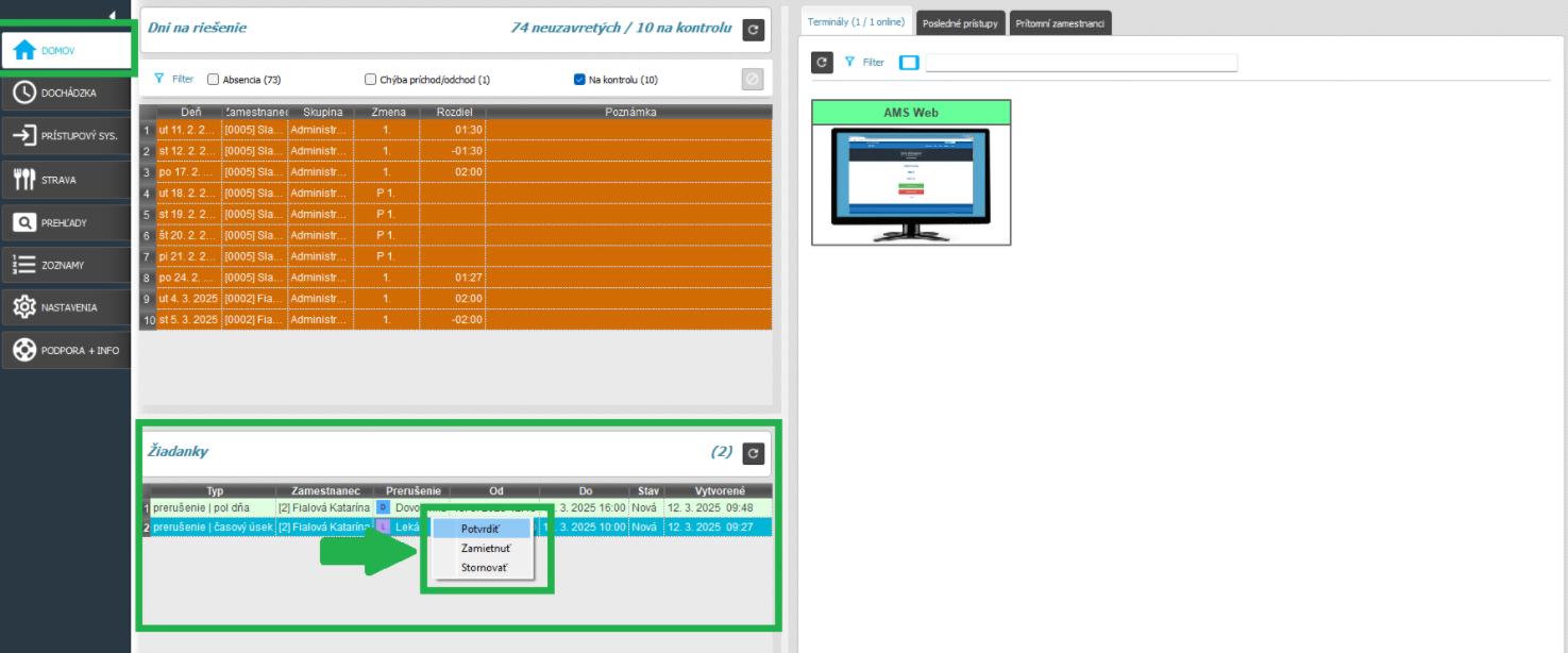 Žiadanky v karte Domov