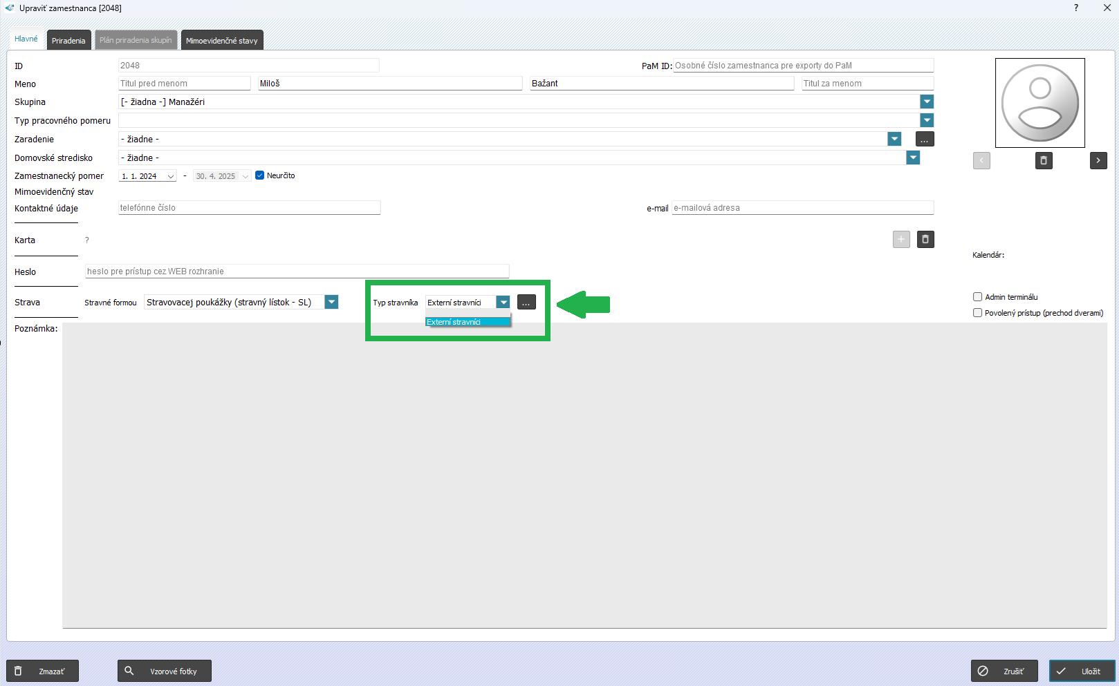 Výber typu stravníka