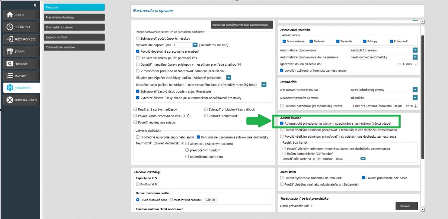 Priradenia v karte zamestnanca