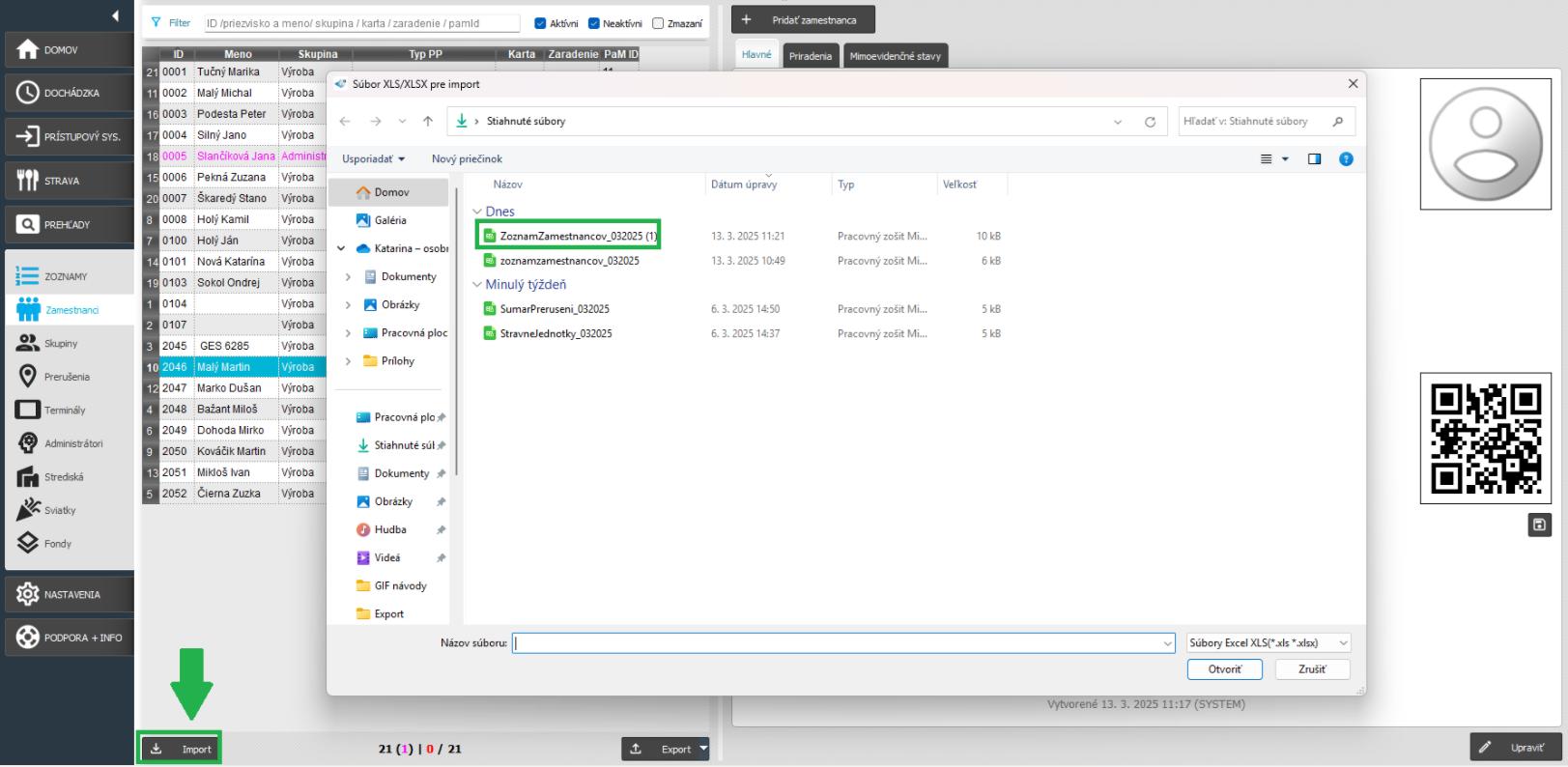 Import zoznamu zamestnancov